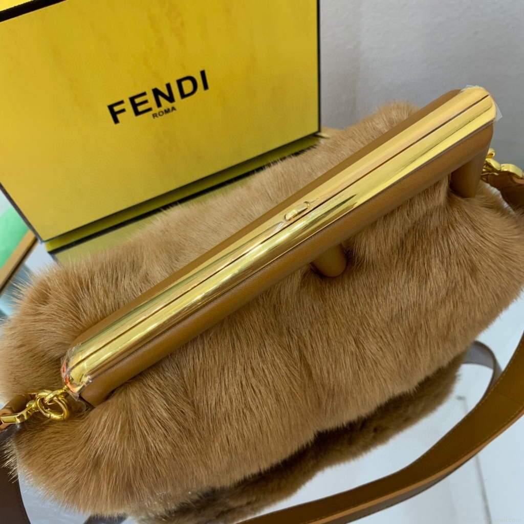 Fendi 8BP127 Fendi First Medium Fox fur Brown Bag