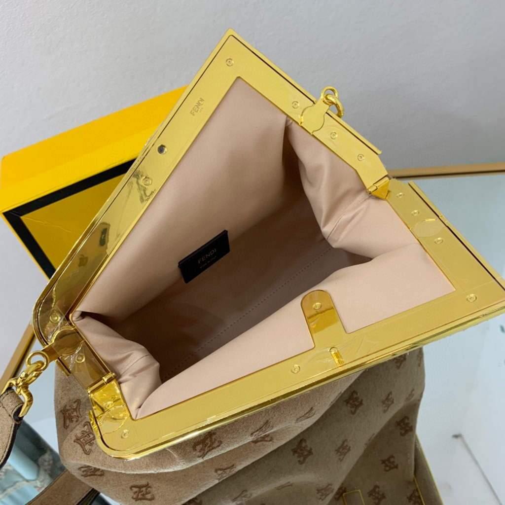 Fendi FIRST Medium Bag Beige flannel bag with embroidery 8BP127