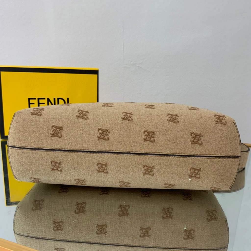 Fendi FIRST Medium Bag Beige flannel bag with embroidery 8BP127