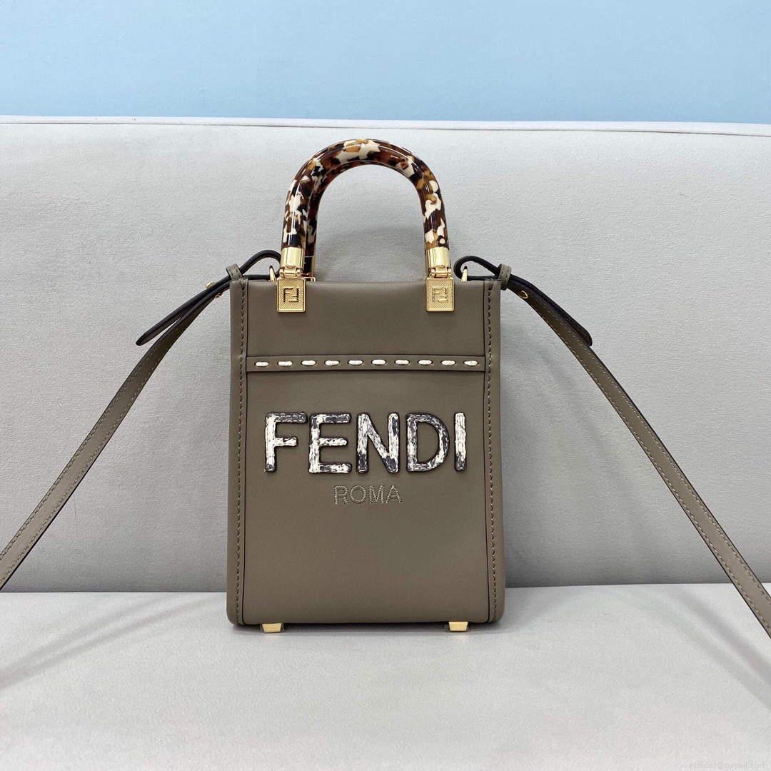 Fendi 8BS051 MINI SUNSHINE SHOPPER Gray leather and elaphe mini-bag