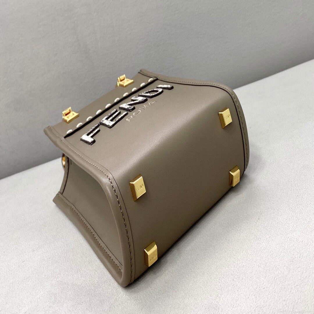 Fendi 8BS051 MINI SUNSHINE SHOPPER Gray leather and elaphe mini-bag