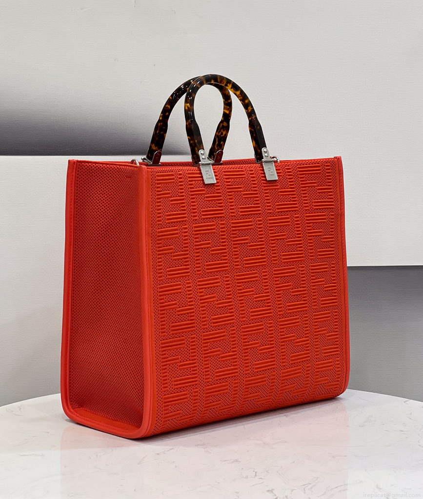Fendi 8BH386 Sunshine Medium Fendi Tote Bag 8258 Orange Red