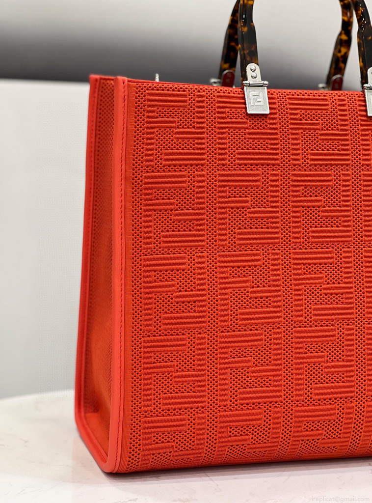 Fendi 8BH386 Sunshine Medium Fendi Tote Bag 8258 Orange Red