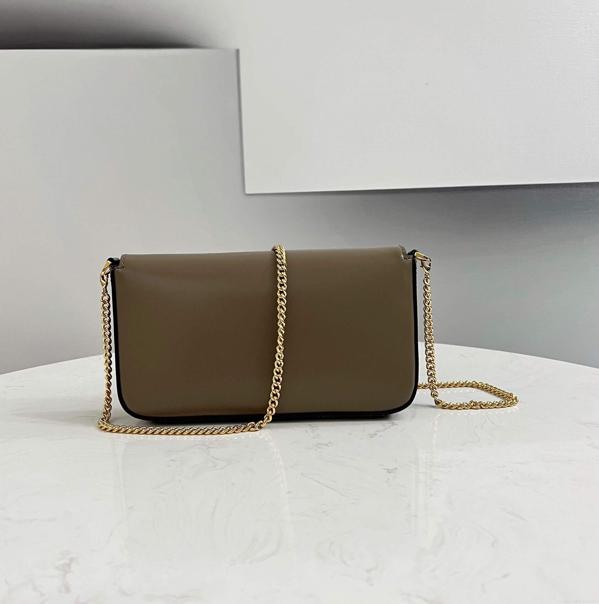 Fendi 8521 Baguette Chain Midi Shoulder Bag Gray