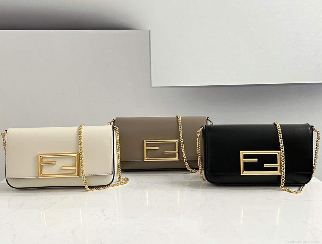 Fendi 8521 Baguette Chain Midi Shoulder Bag Gray