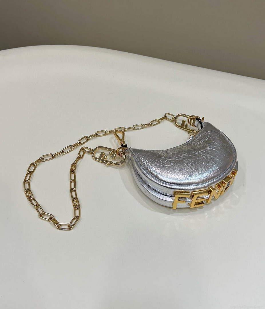 Fendi Nano Fendigraphy Black Leather Charm 7AS089 Silver