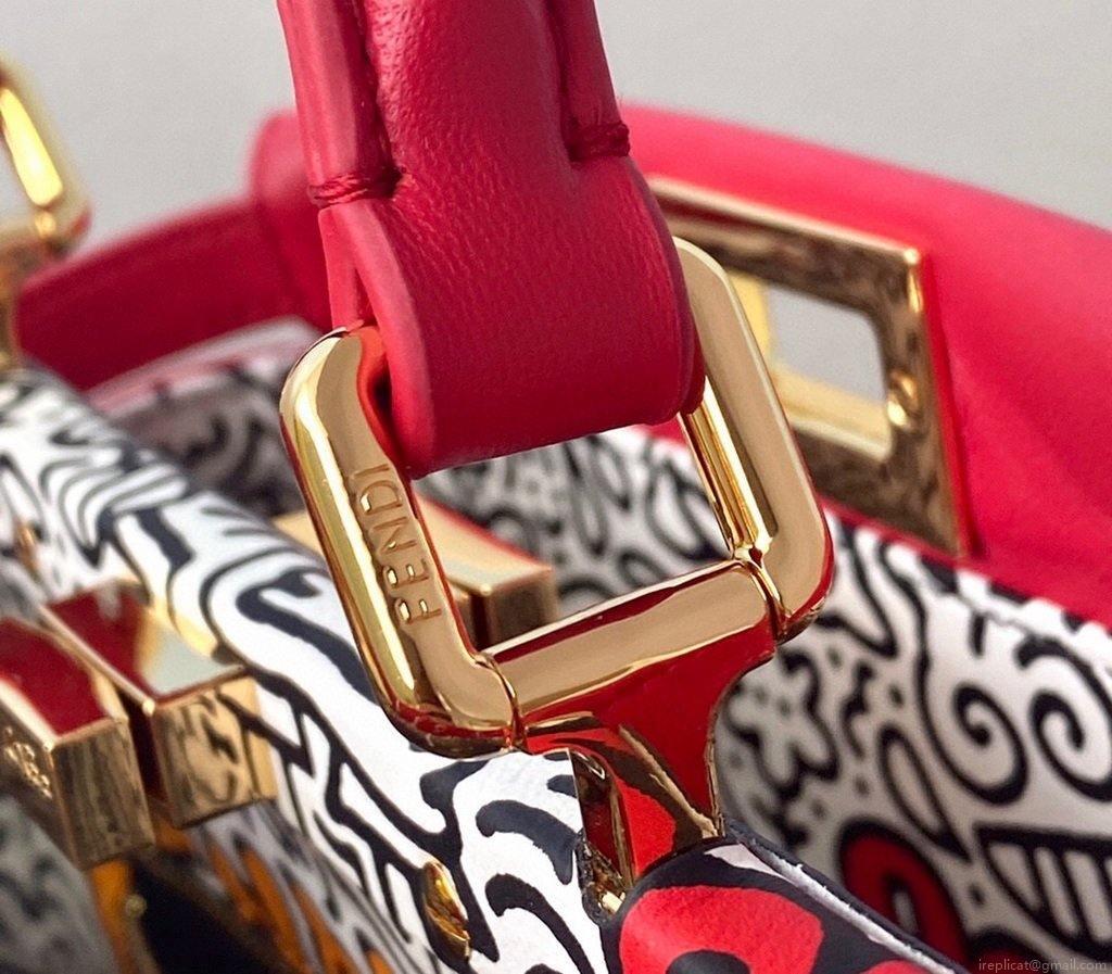 Fendi 8BN244 Peekaboo Iconic MINI Red Leather 8315 Bag