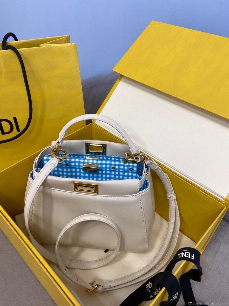 Fendi 8BN244 Peekaboo Iconic MINI White Leather 8315 Bag