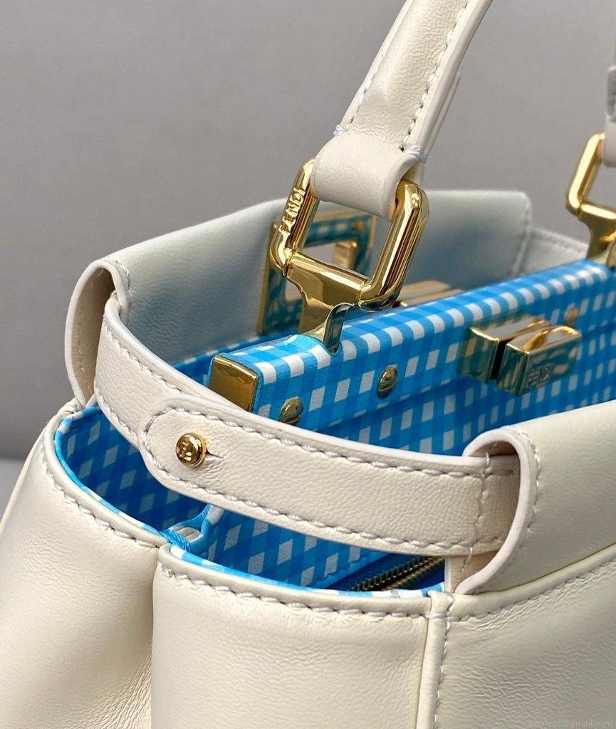 Fendi 8BN244 Peekaboo Iconic MINI White Leather 8315 Bag