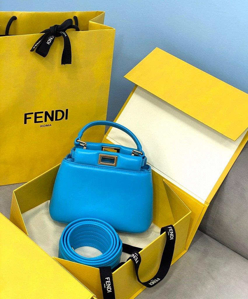 Fendi 8BN320 Peekaboo ICONIC XS Blue Nappa Leather 8328 Bag