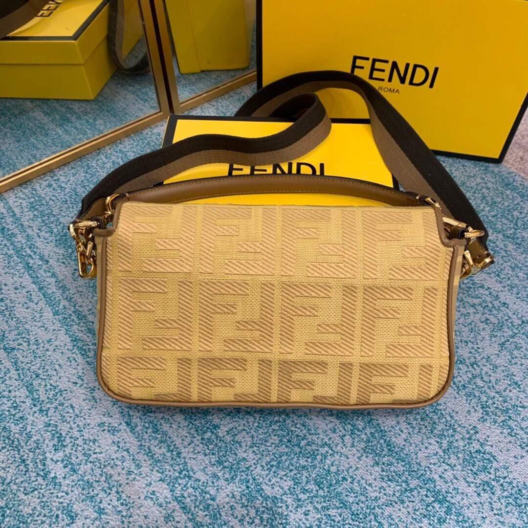 Fendi 8BR600 Baguette Embroidered Canvas Bag Apricot