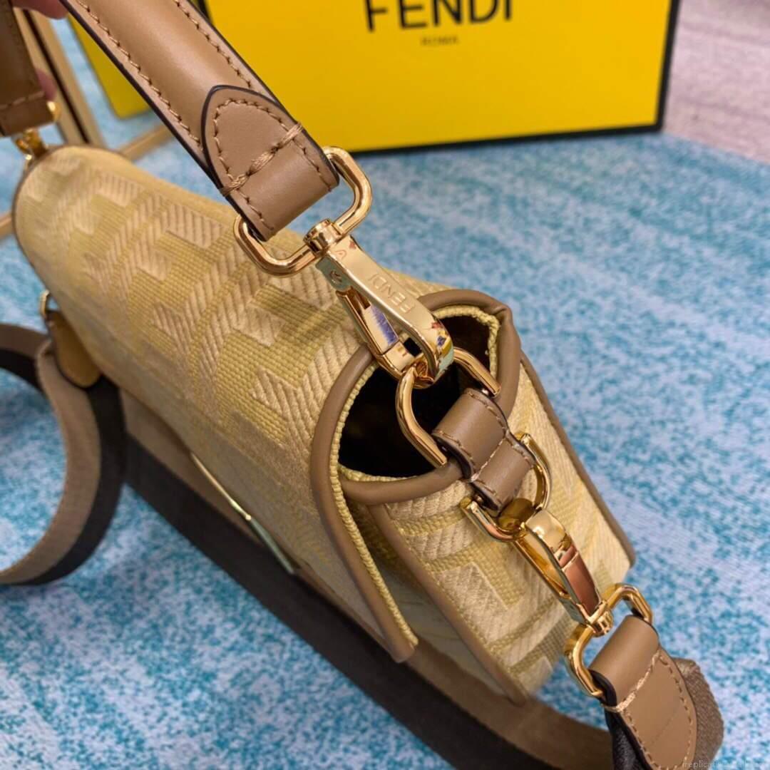 Fendi 8BR600 Baguette Embroidered Canvas Bag Apricot