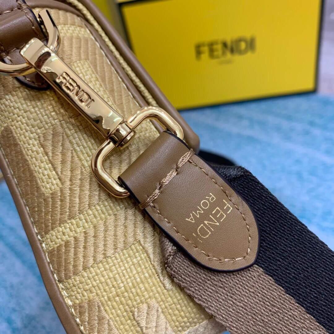Fendi 8BR600 Baguette Embroidered Canvas Bag Apricot