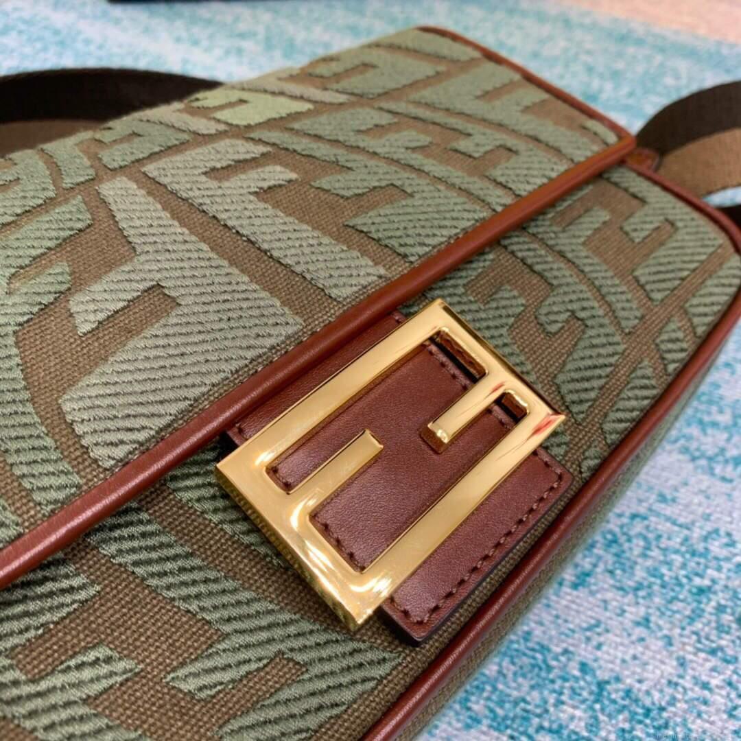 Fendi 8BR600 Baguette Embroidered Canvas Bag Green