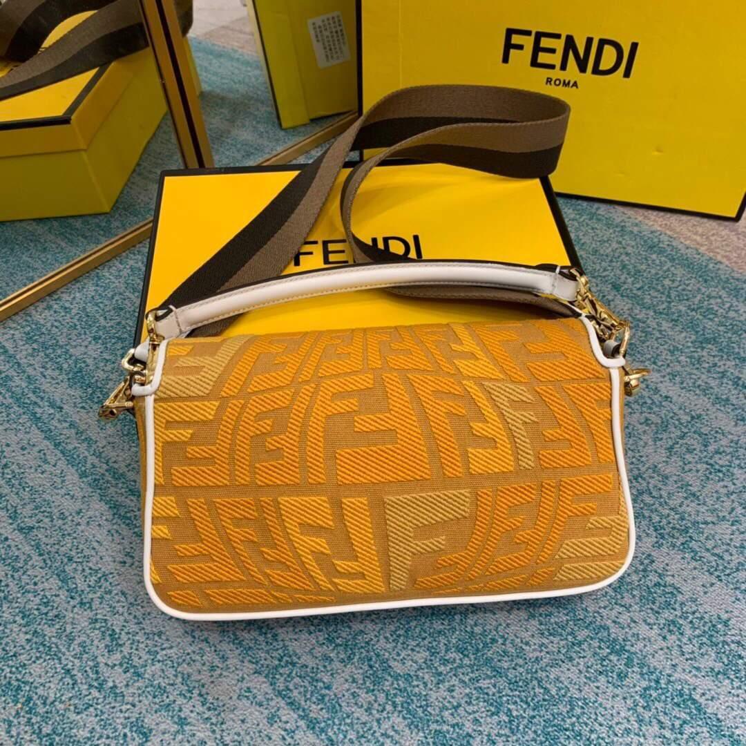 Fendi 8BR600 Baguette Embroidered Canvas Bag Yellow