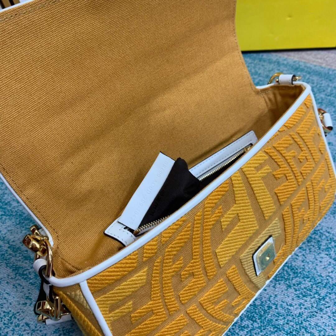 Fendi 8BR600 Baguette Embroidered Canvas Bag Yellow
