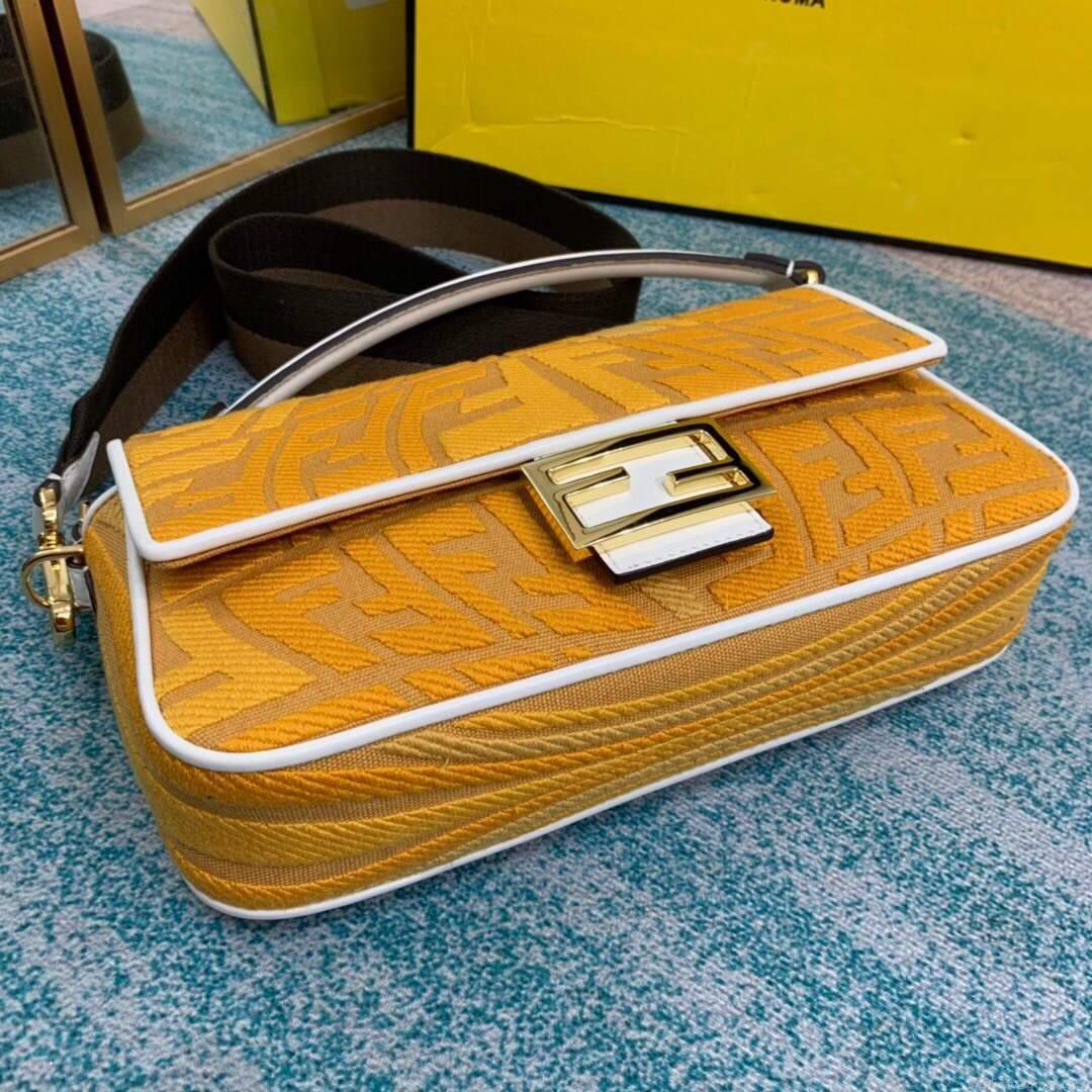 Fendi 8BR600 Baguette Embroidered Canvas Bag Yellow
