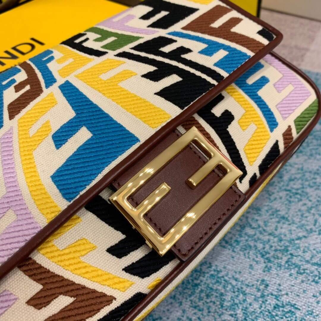 Fendi 8BR600 Baguette Multicolour Embroidered Canvas Bag