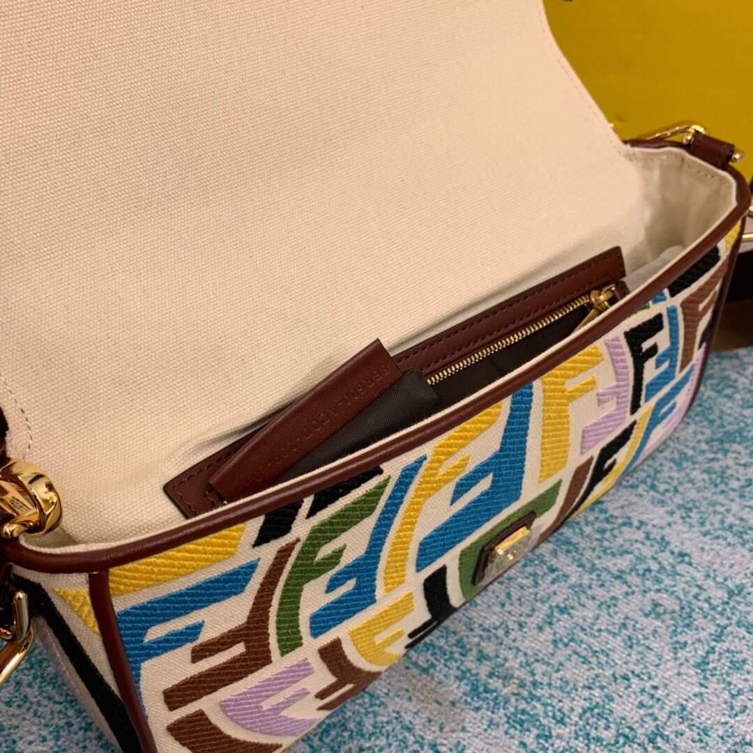 Fendi 8BR600 Baguette Multicolour Embroidered Canvas Bag