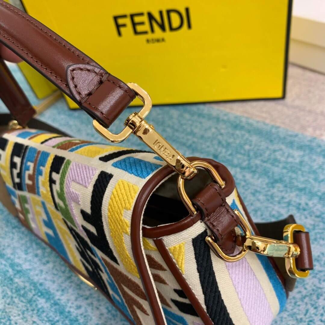 Fendi 8BR600 Baguette Multicolour Embroidered Canvas Bag