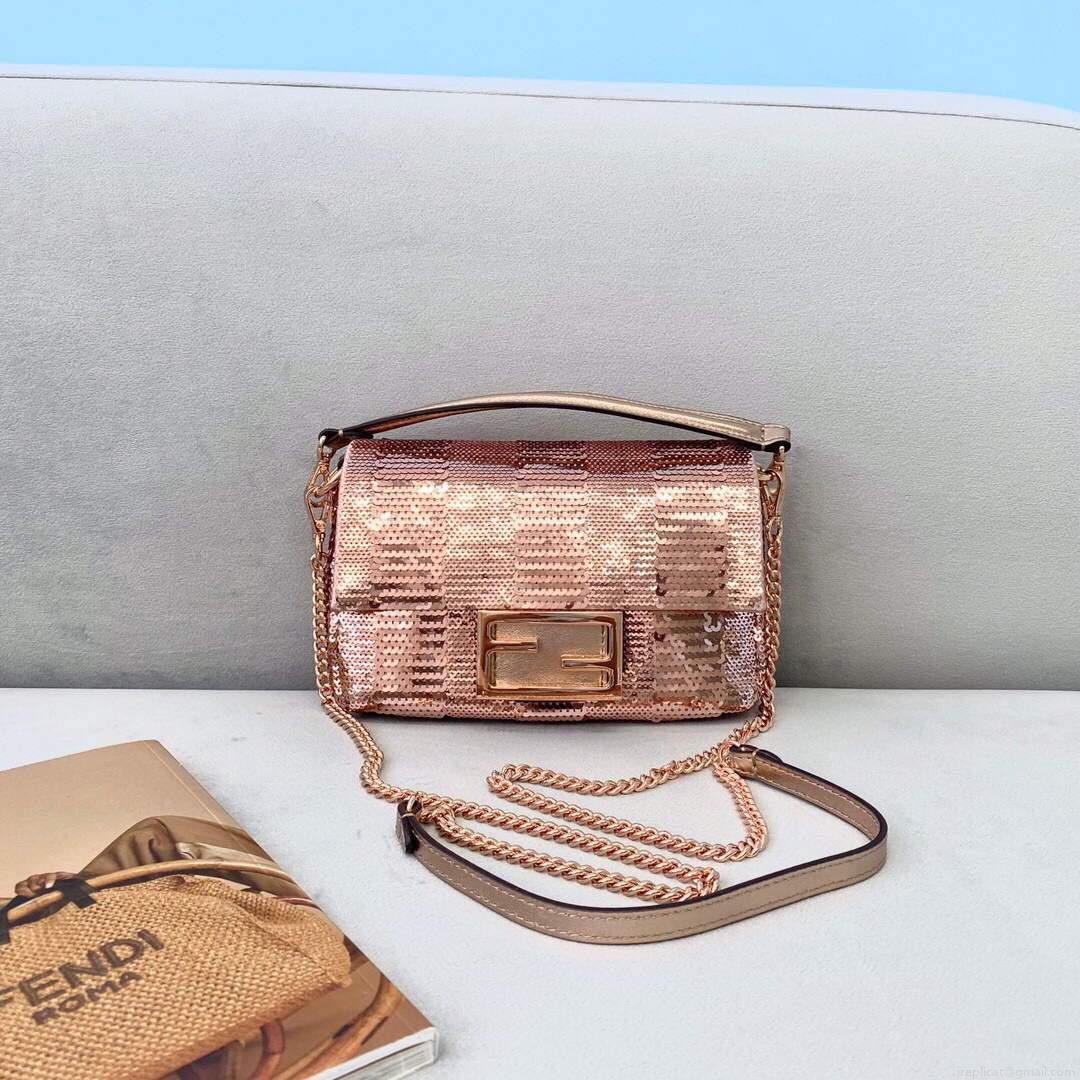 Fendi 8BS049 Mini Baguette 1997 Pink Satin Bag with Sequins 0127S