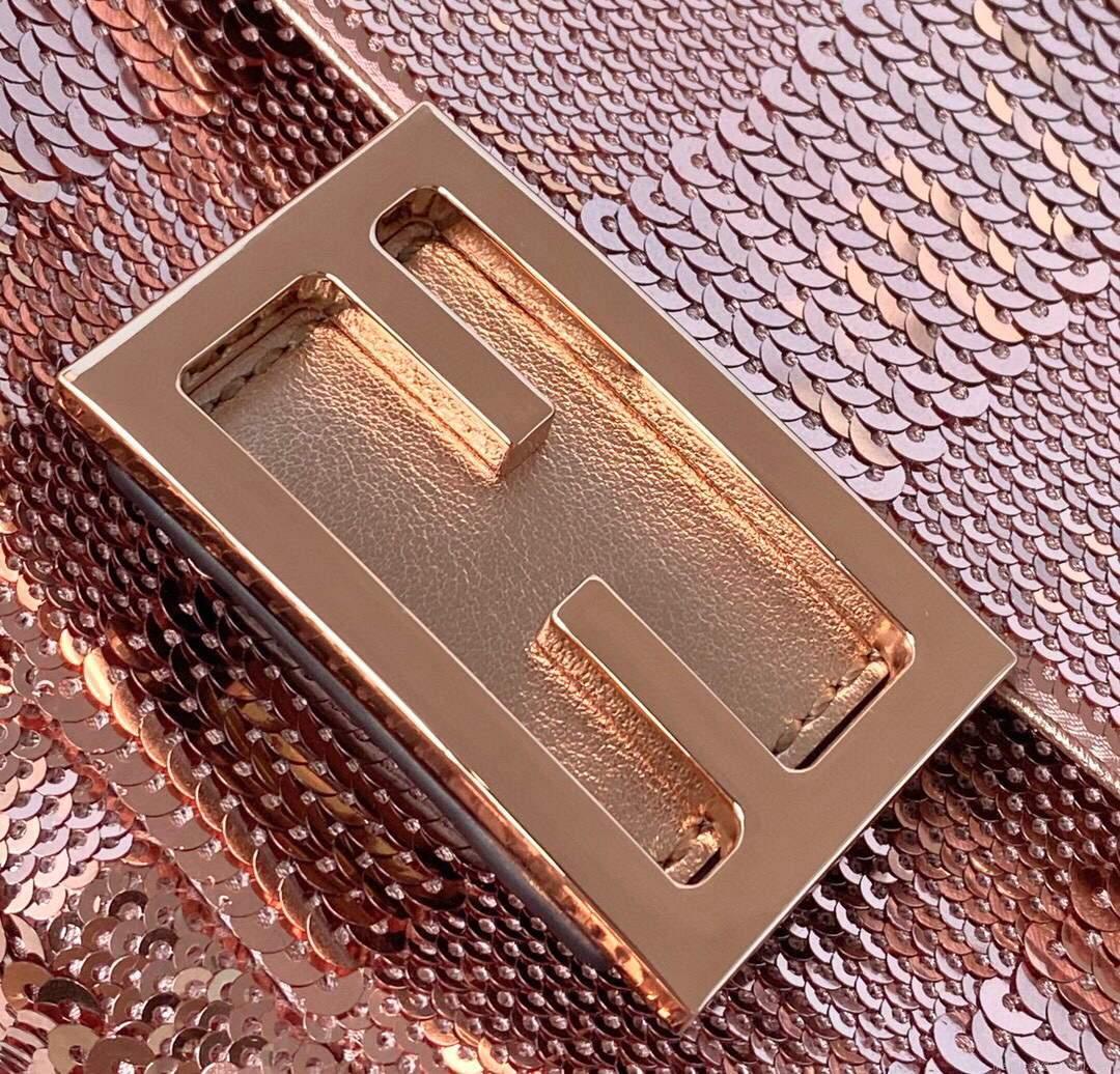 Fendi 8BS049 Mini Baguette 1997 Pink Satin Bag with Sequins 0127S