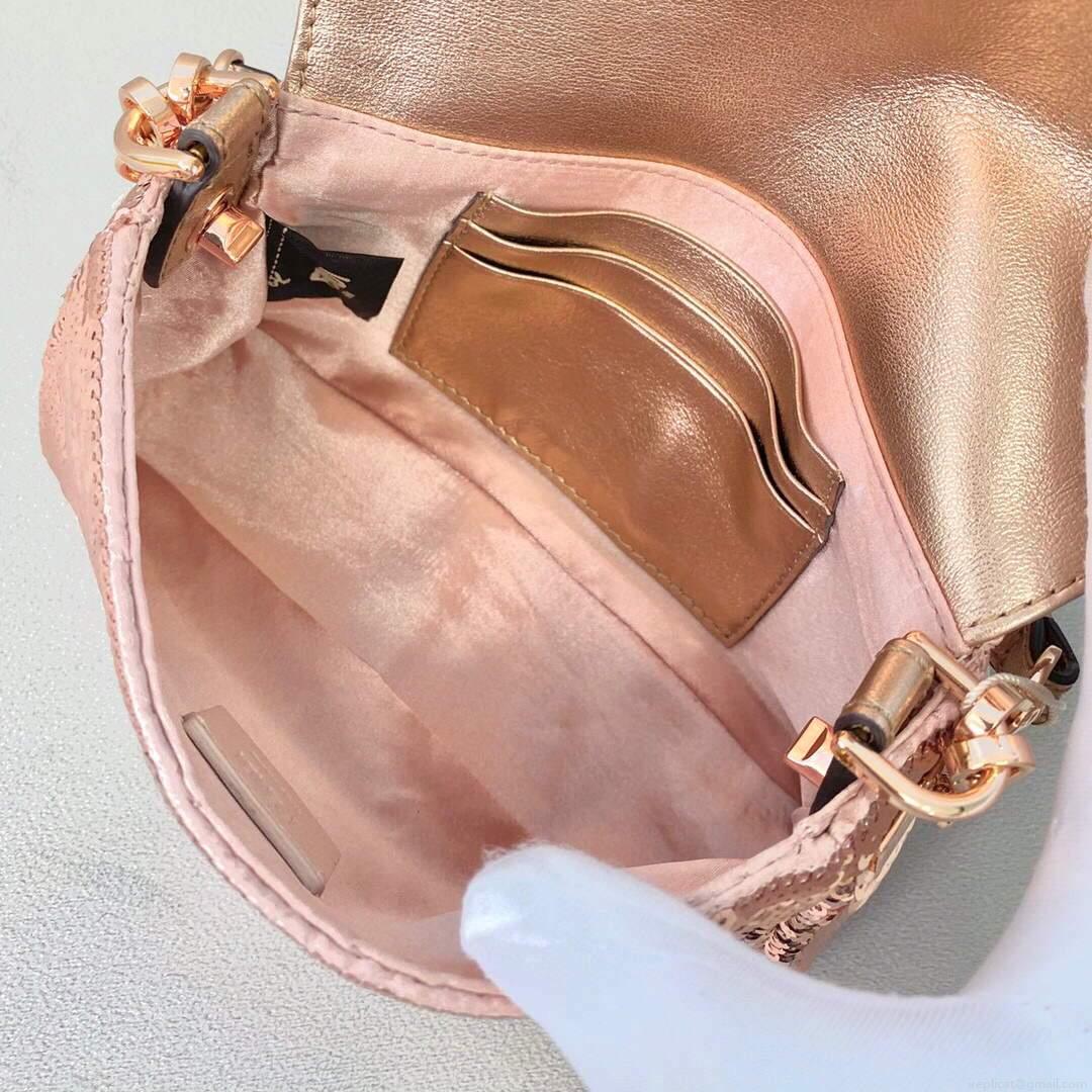 Fendi 8BS049 Mini Baguette 1997 Pink Satin Bag with Sequins 0127S