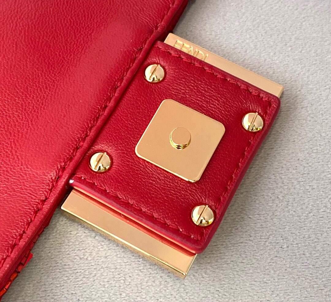 Fendi 8BS049 Mini Baguette 1997 Red Satin Bag with Sequins 0127S
