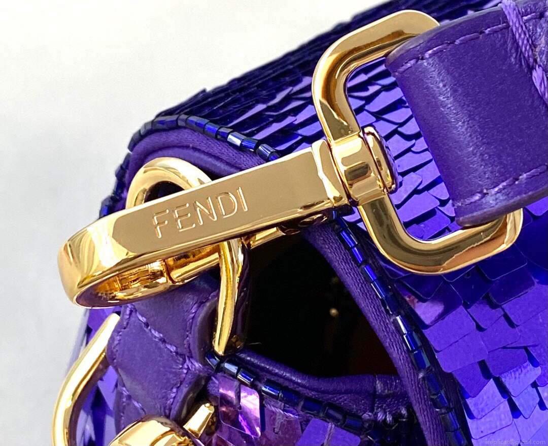 Fendi 8BR792 Medium Baguette 1997 Purple Satin Bag with Sequins 0127L