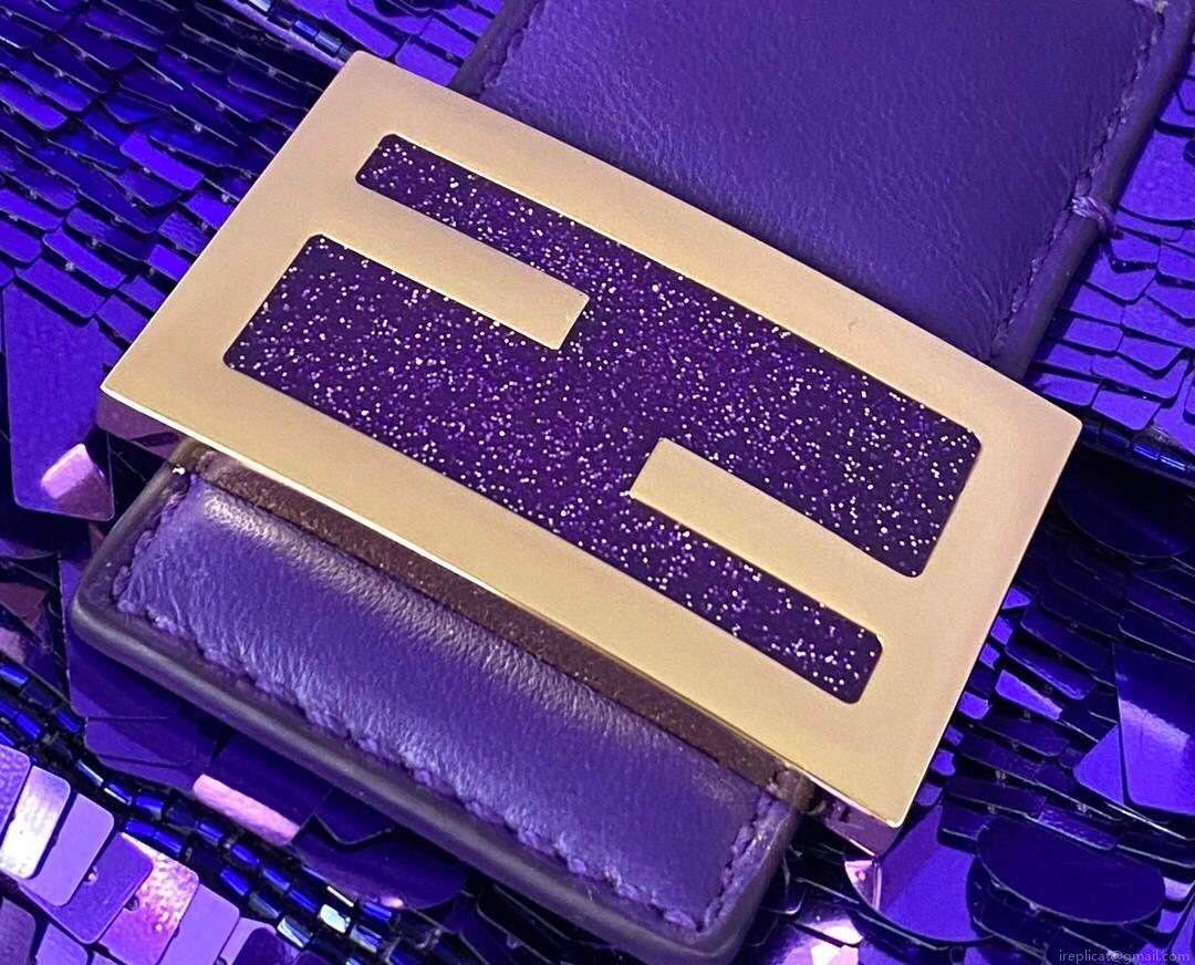 Fendi 8BR792 Medium Baguette 1997 Purple Satin Bag with Sequins 0127L
