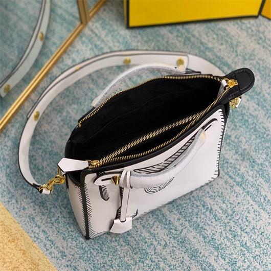 Fendi 8BN290 PEEKABOO Iconic medium white leather FF print Bag