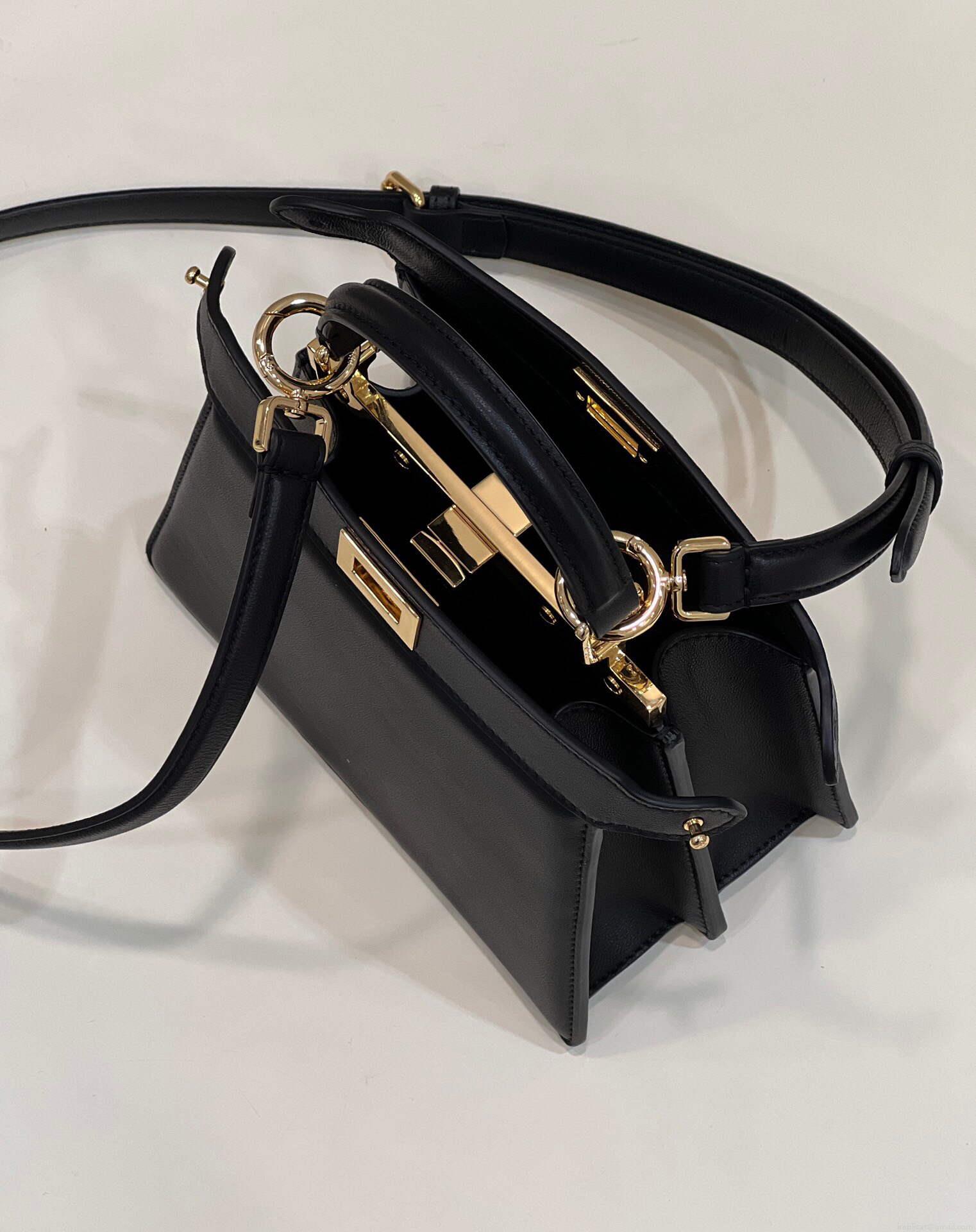 Fendi 8BN335 Peekaboo ISeeU Petite Padded Nappa Leather Bag Black