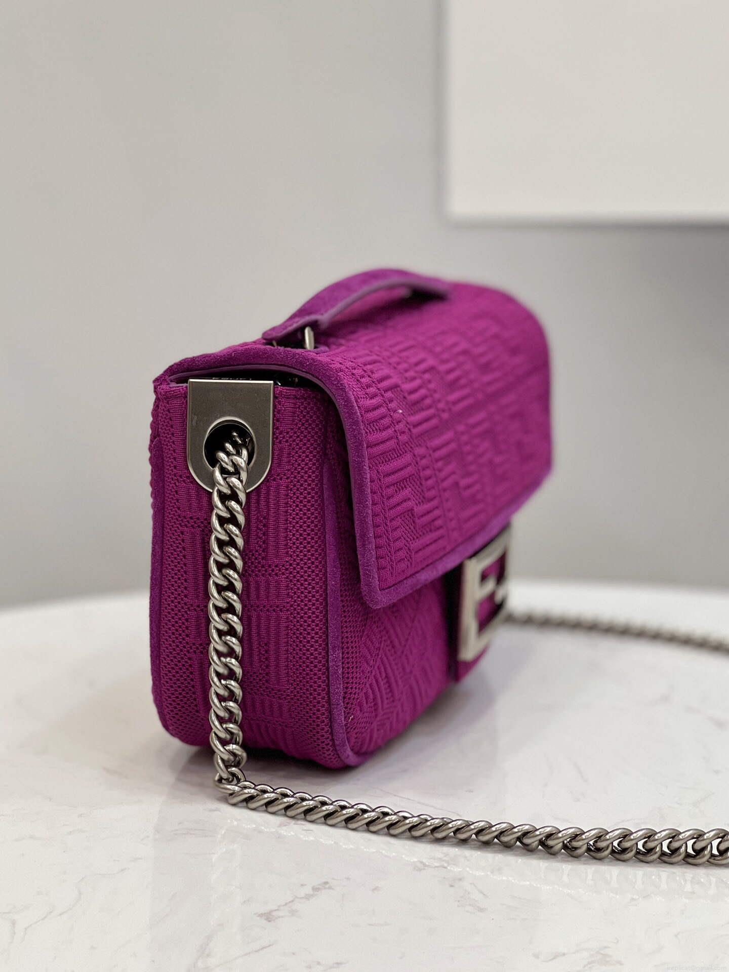 Fendi 8BR793 Midi Baguette Chain FF Fabric Bag Purple