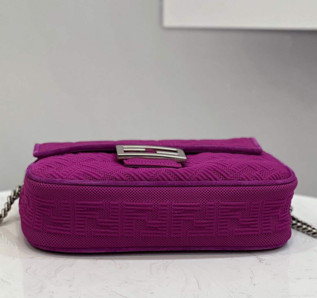 Fendi 8BR793 Midi Baguette Chain FF Fabric Bag Purple