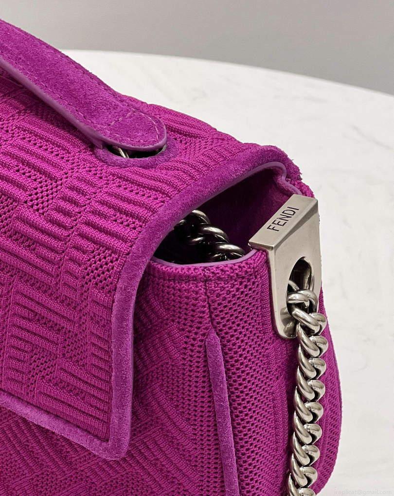Fendi 8BR793 Midi Baguette Chain FF Fabric Bag Purple