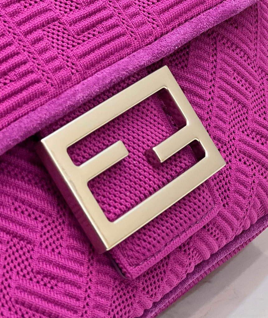 Fendi 8BR793 Midi Baguette Chain FF Fabric Bag Purple