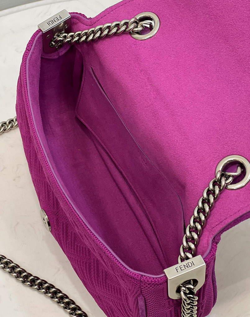 Fendi 8BR793 Midi Baguette Chain FF Fabric Bag Purple