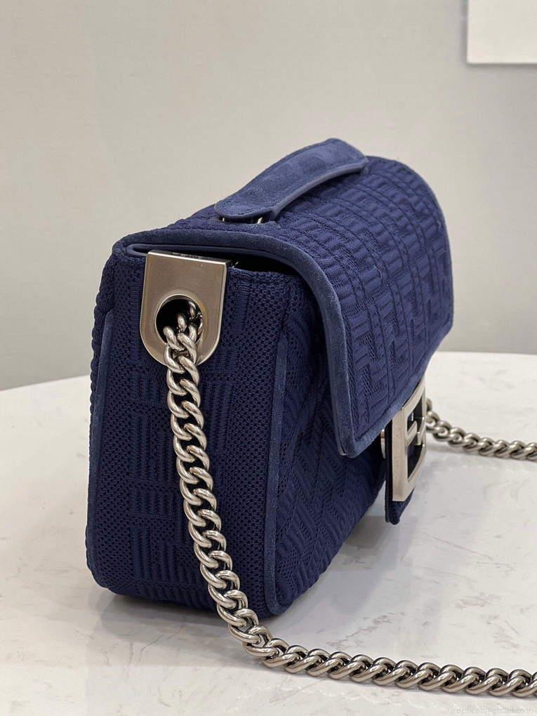 Fendi 8BR793 Midi Baguette Chain FF Fabric Bag Blue