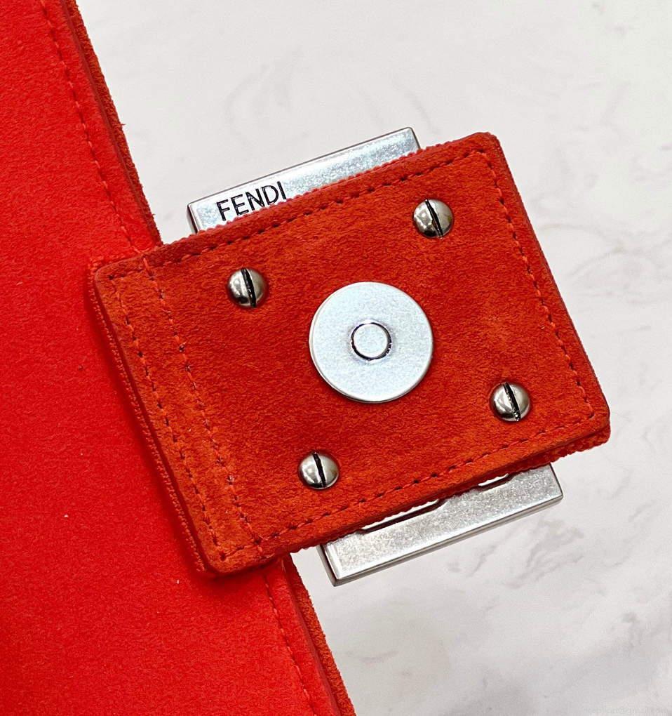 Fendi 8BR793 Midi Baguette Chain FF Fabric Bag Red