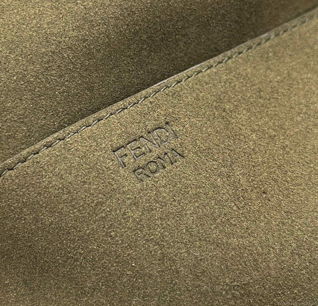 Fendi 8BR793 Midi Baguette Chain FF Fabric Bag Green