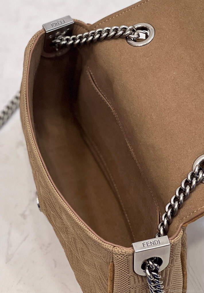 Fendi 8BR793 Midi Baguette Chain FF Fabric Bag Beige