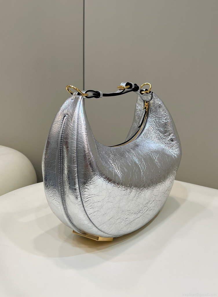 Fendi 8BR799 Fendigraphy Medium Silver laminated leather bag