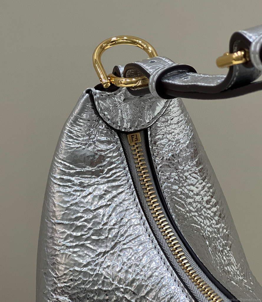 Fendi 8BR799 Fendigraphy Medium Silver laminated leather bag