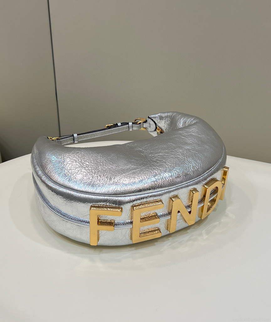 Fendi 8BR799 Fendigraphy Medium Silver laminated leather bag