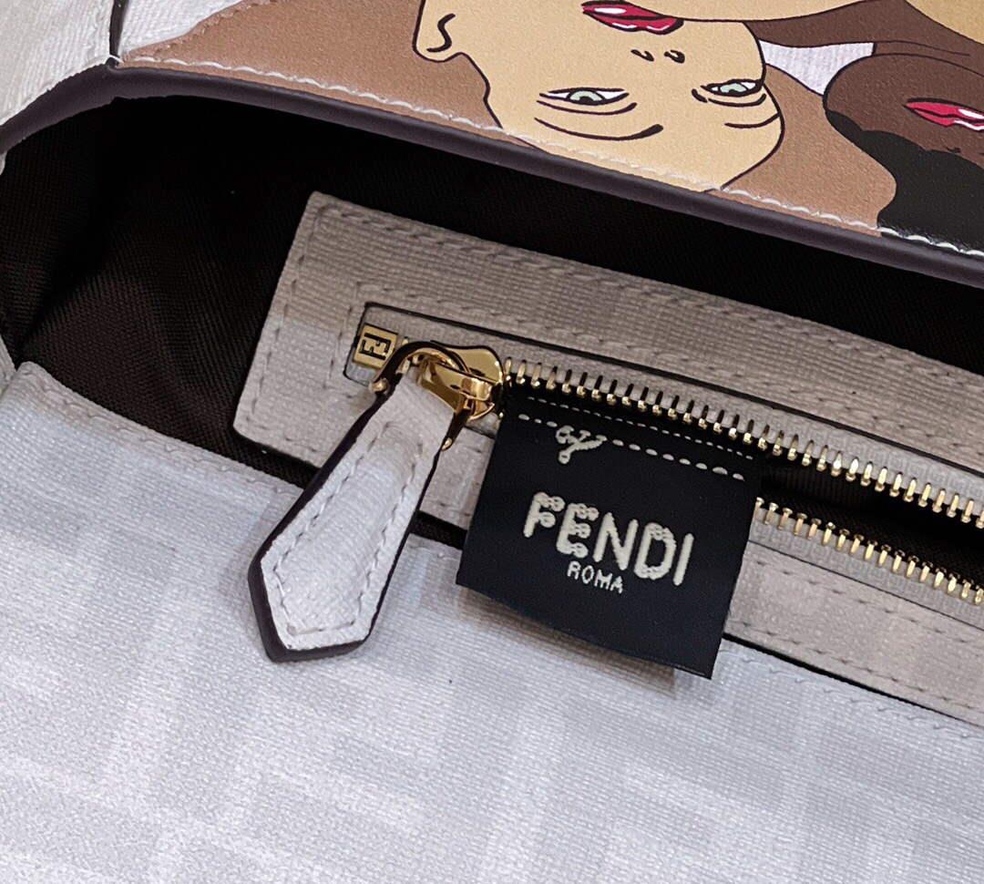 Fendi 8BR600 Baguette FF White Glazed Fabric Bag With Inlay