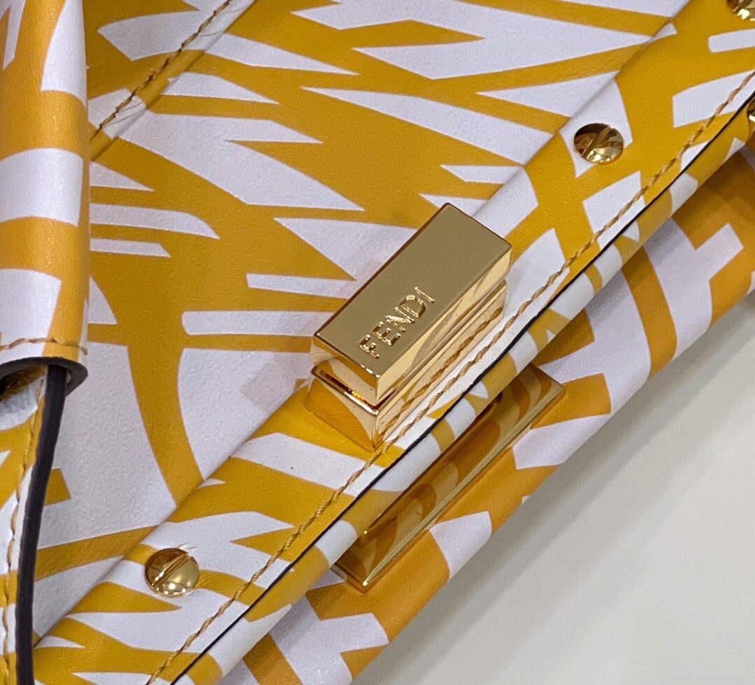 Fendi 8BN244 Peekaboo Signature Mini Bag Yellow White