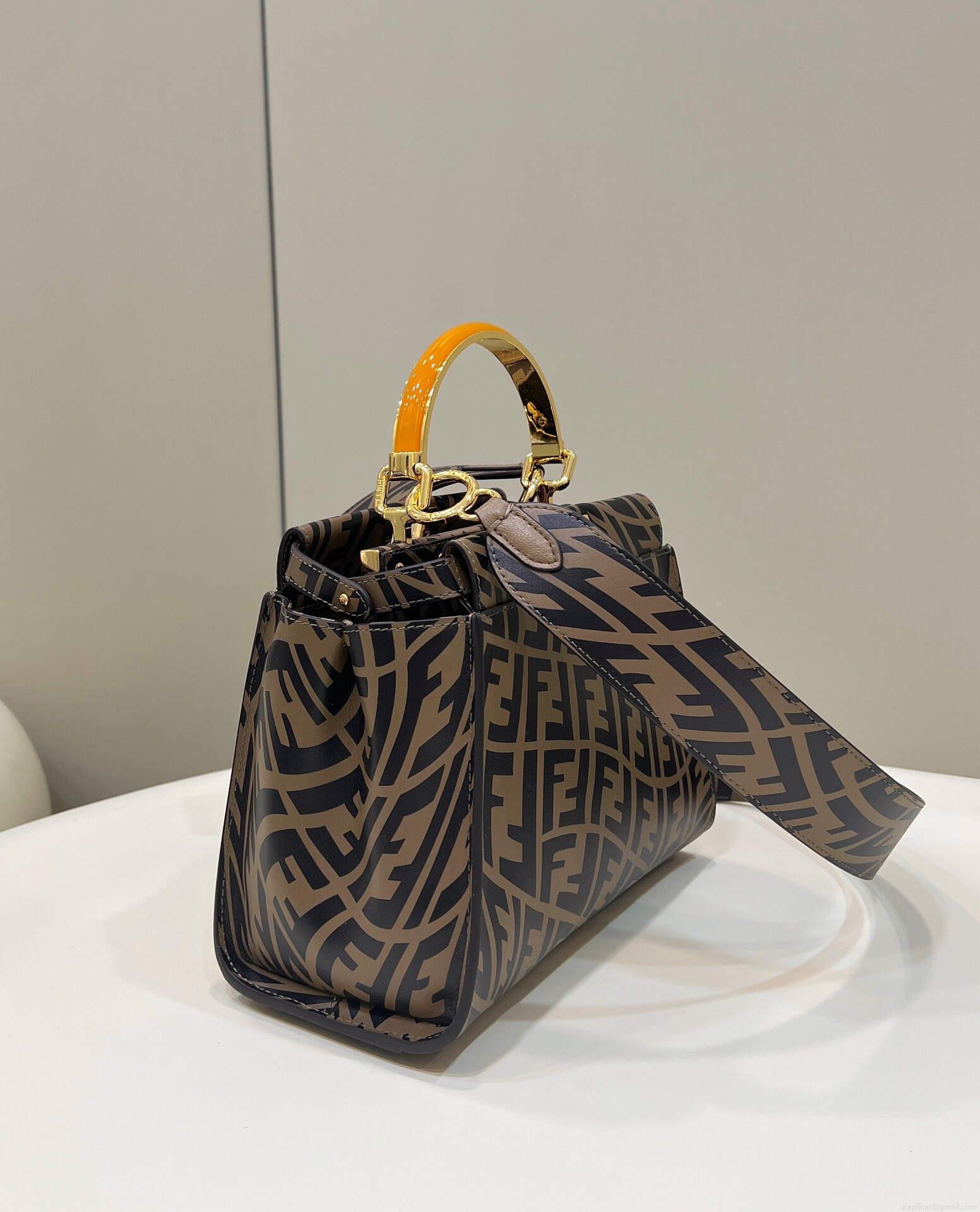 Fendi 8BN244 Peekaboo Signature Mini Bag Brown