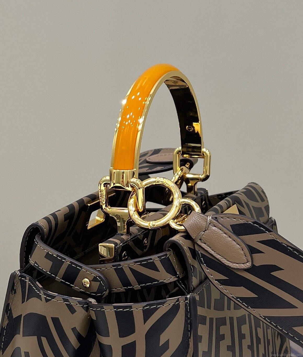 Fendi 8BN244 Peekaboo Signature Mini Bag Brown