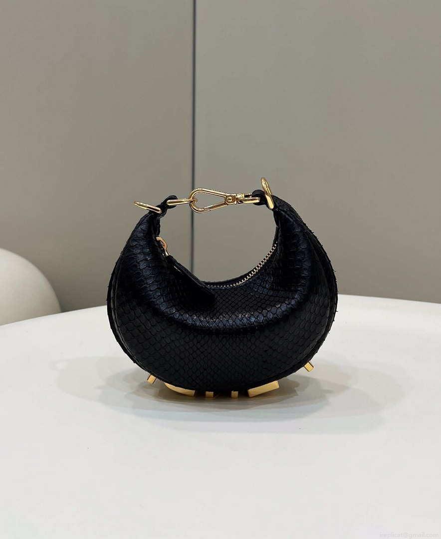Fendi 7AS089 Nano Fendigraphy Black Snake skin leather Charm 80056S