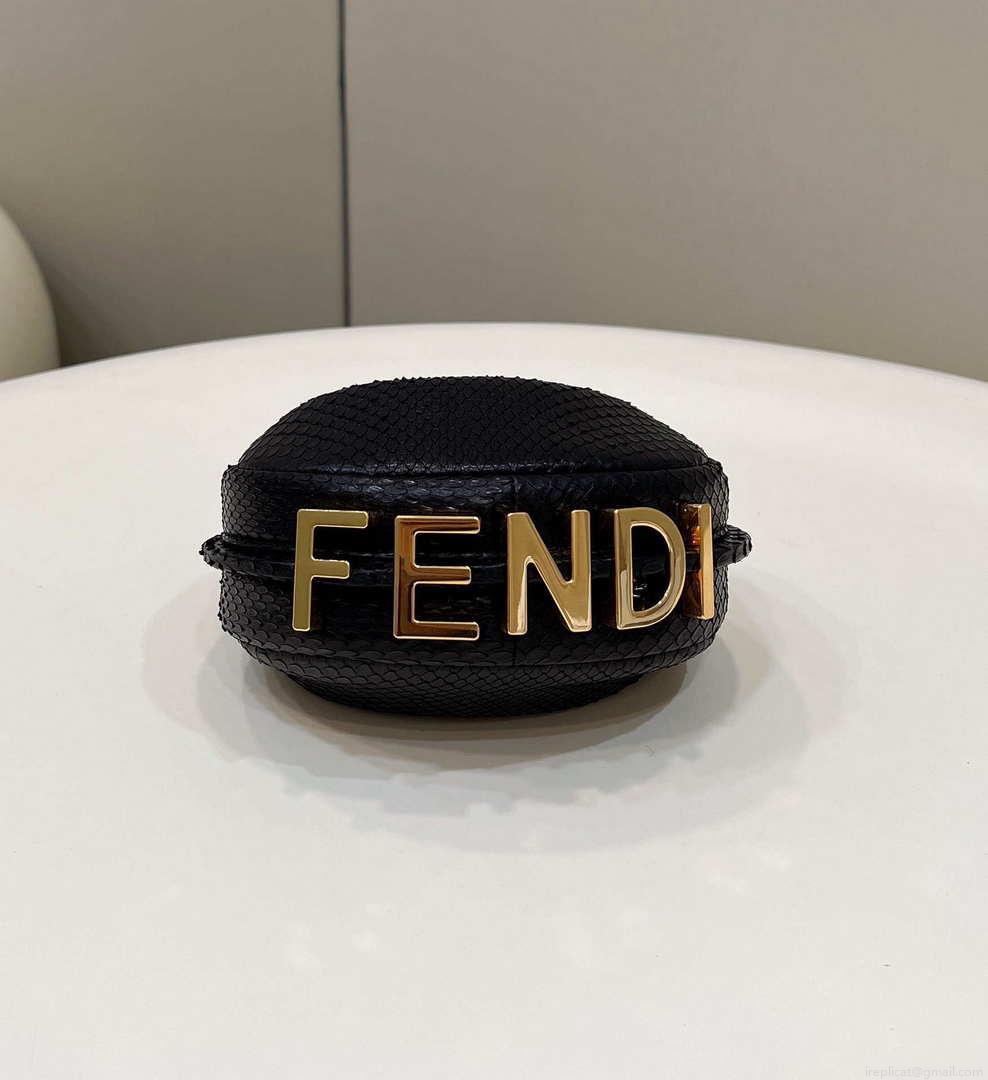 Fendi 7AS089 Nano Fendigraphy Black Snake skin leather Charm 80056S